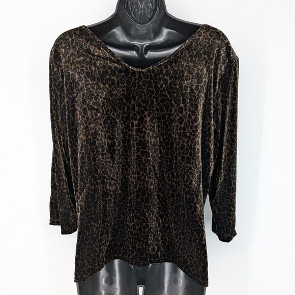 Vintage Kathie Lee Burnout Velvet Top Women Size XL Leopard Y2K Boho Office Glam - Picture 2 of 7